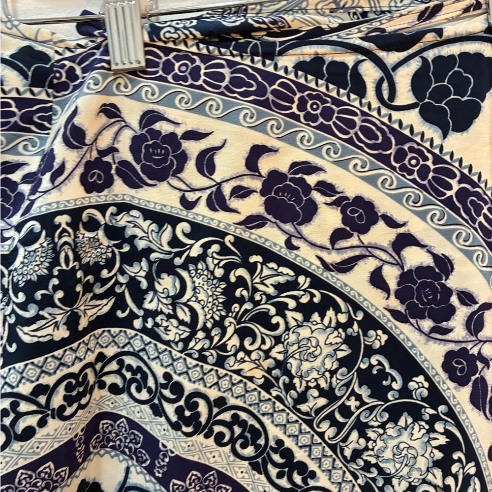 Emanuel Ungaro Navy and Cream Floral Skirt